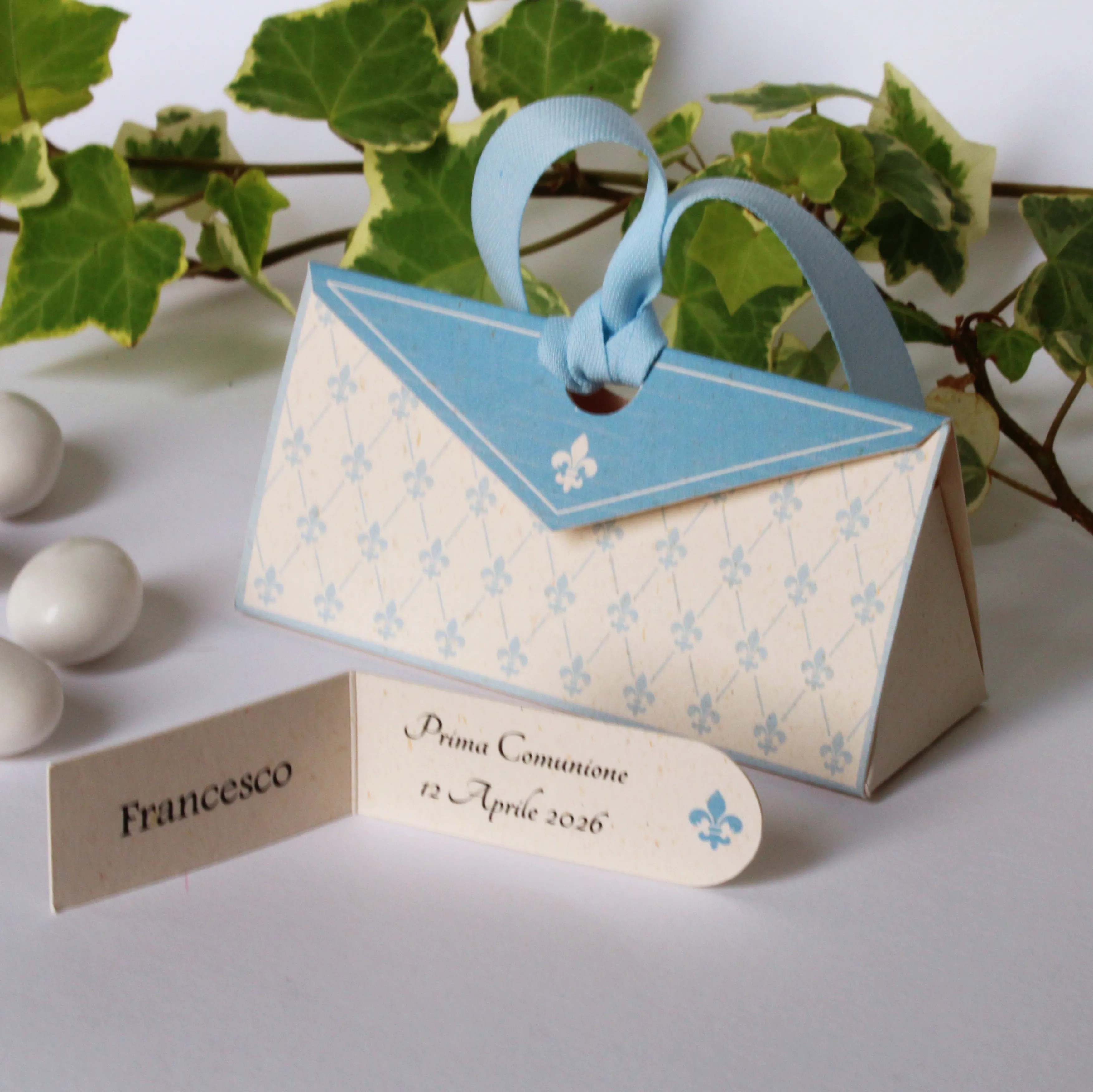 Pochette porta confetti Fleur-de-Lis variante azzurra