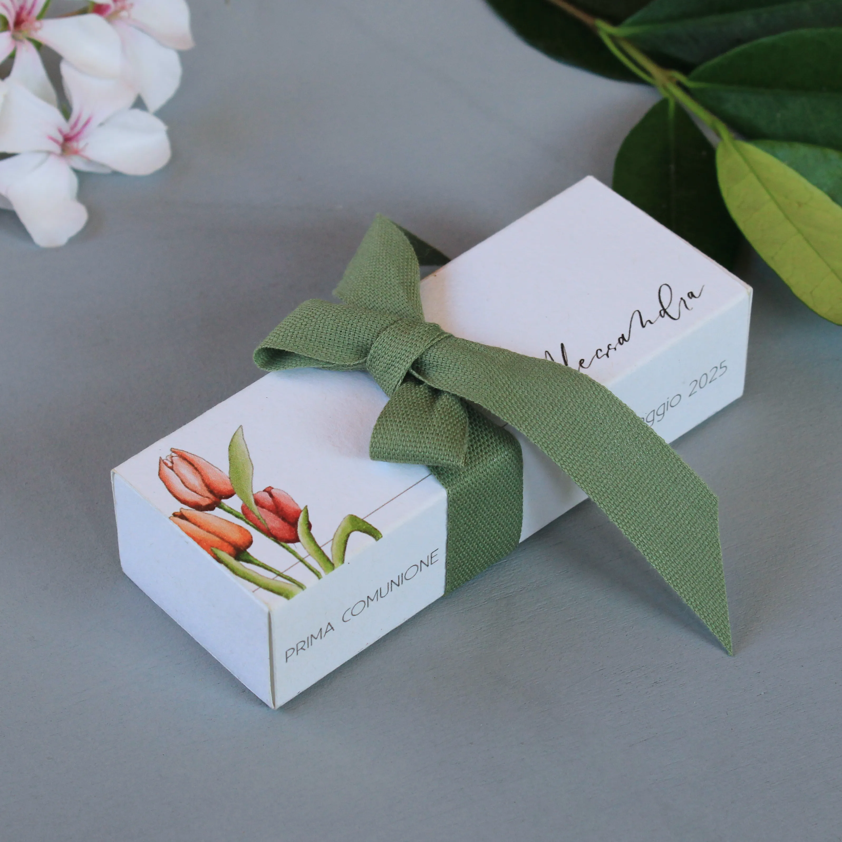 Scatolina porta confetti tulipani per bomboniera matrimonio o comunione