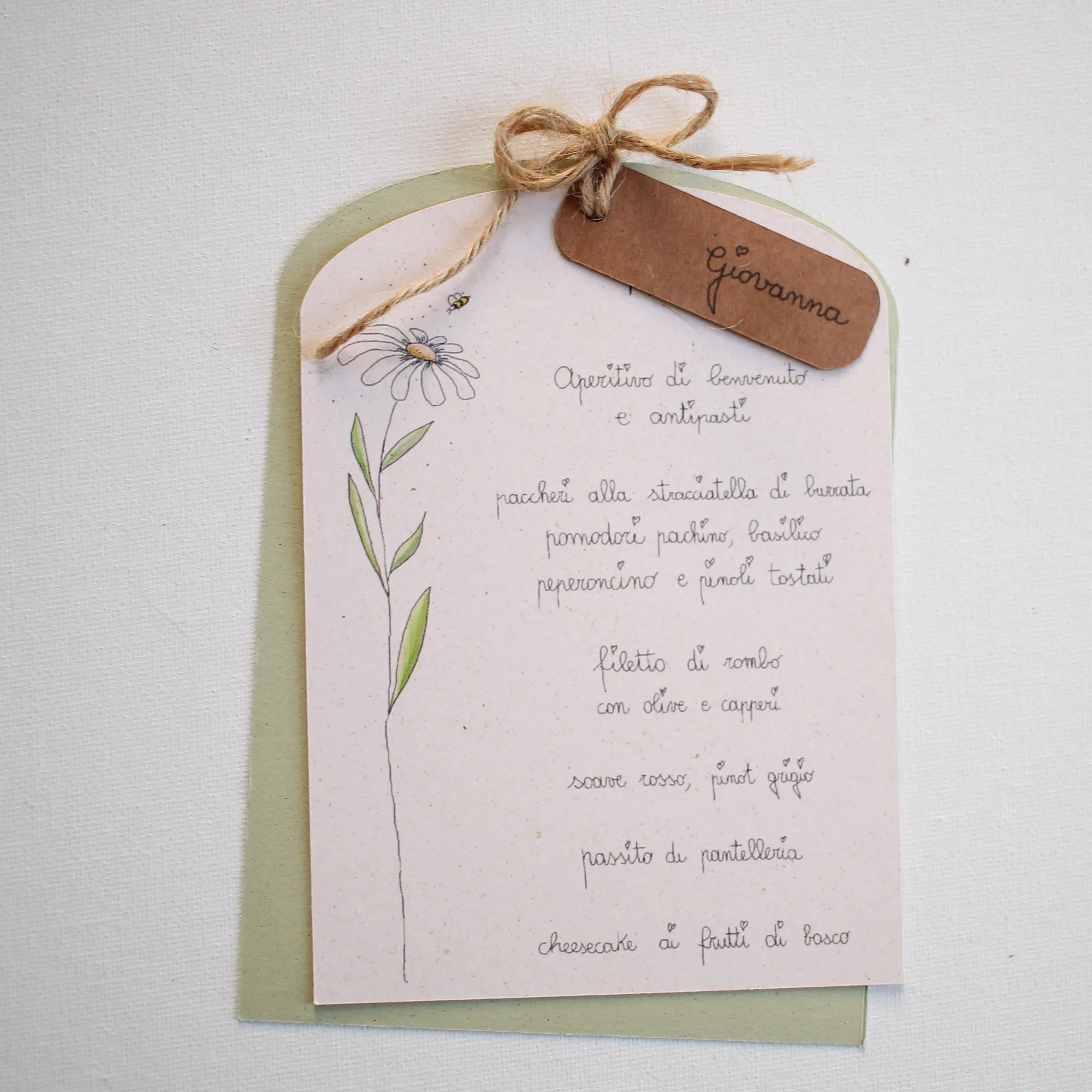 Stampa menu margherita personalizzato in stile boho per banchetti ed eventi