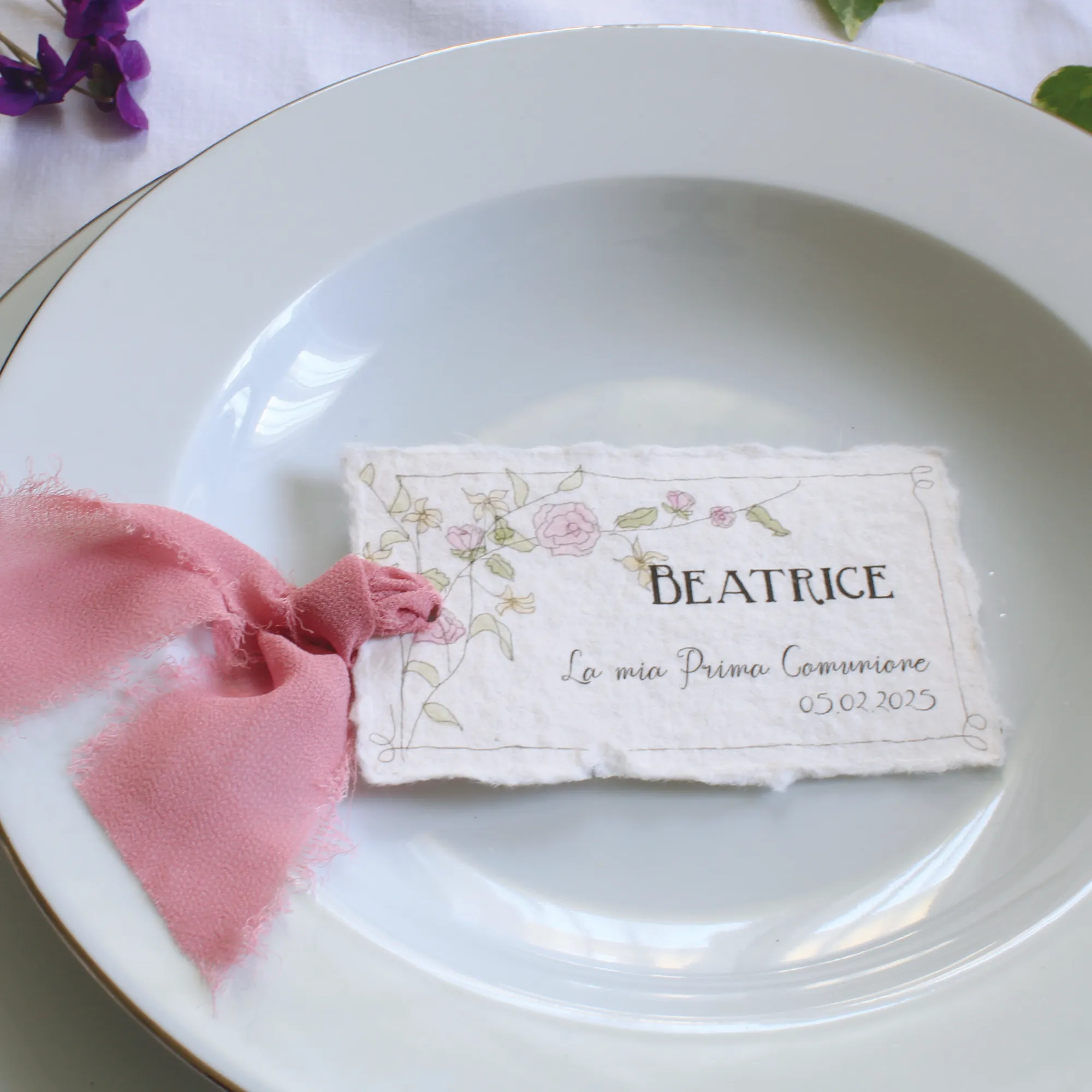 Vista laterale Segnaposto con chiffon rose